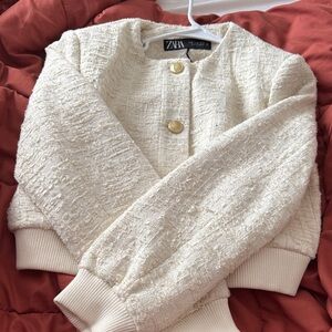 Zara Cream Textured Blazer with Gold Buttons